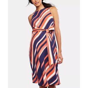 A Pea in The Pod Ladies Maternity Dress Size S Sleeveless Striped Belted Midi